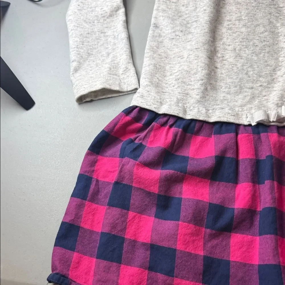 Vineyard Vines Gray and Pink Plaid Long Sleeve Dress